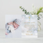 Elegant Photo Signature Script Winter Baptisme Bedankkaart (Staand voorkant)