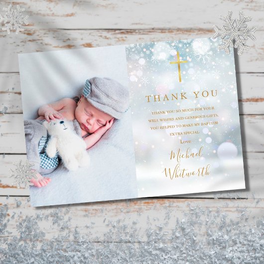Elegant Photo Signature Script Winter Baptisme Bedankkaart