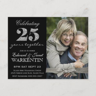 Elegant Photo Silver 25th Wedding Jubileum Kaart
