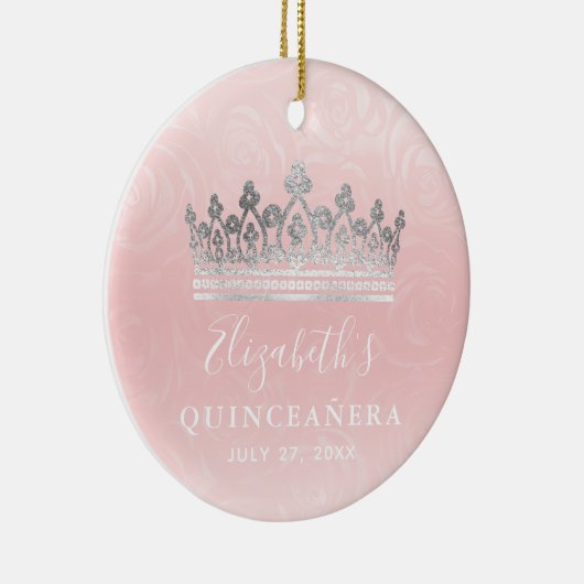 Elegant Photo Silver and Blush Pink Quinceanera Keramisch Ornament (Rechts)