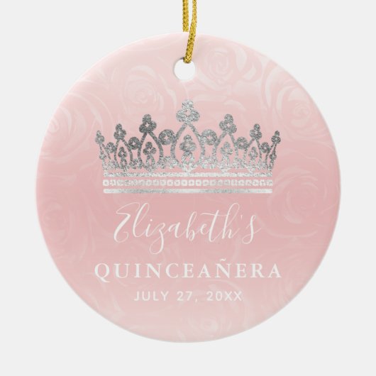 Elegant Photo Silver and Blush Pink Quinceanera Keramisch Ornament (Voorkant)