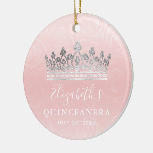 Elegant Photo Silver and Blush Pink Quinceanera Keramisch Ornament (Links)