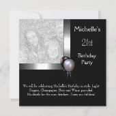 Elegant Photo Silver Black Ballon 21st Birthday Kaart (Voorkant)
