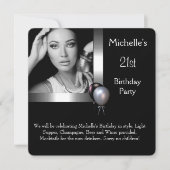 Elegant Photo Silver Black Ballon 21st Birthday Kaart (Voorkant)