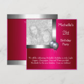Elegant Photo Silver Cerise Balloon 21st Birthday Kaart (Voorkant / Achterkant)