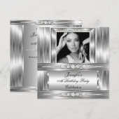 Elegant Photo Silver Diamond Birthday Party Kaart (Voorkant / Achterkant)