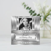 Elegant Photo Silver Diamond Birthday Party Kaart (Staand voorkant)