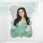 Elegant Photo Silver en Seafoam Green Quinceañera Drieluik Uitnodiging (Binnenkant midden)