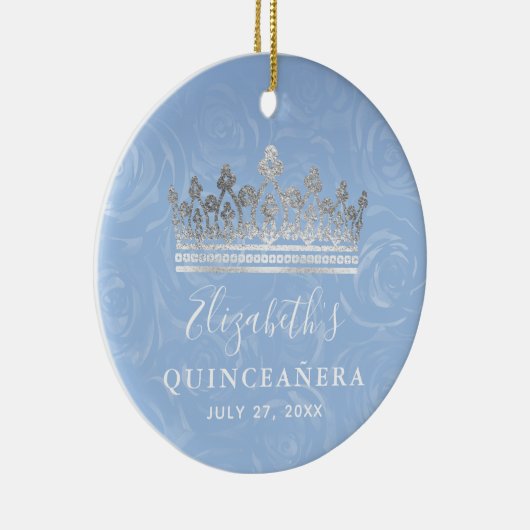 Elegant Photo Silver Light Baby Blue Quinceanera Keramisch Ornament (Rechts)