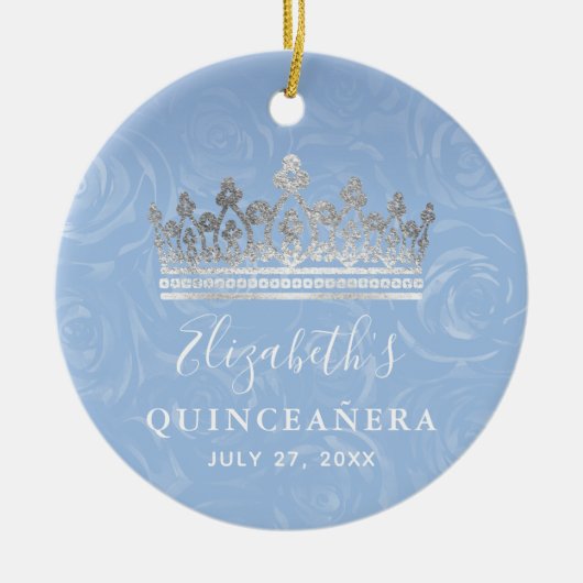 Elegant Photo Silver Light Baby Blue Quinceanera Keramisch Ornament (Voorkant)