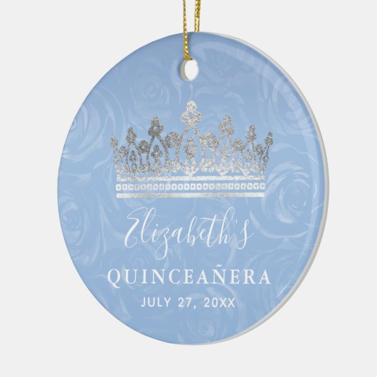 Elegant Photo Silver Light Baby Blue Quinceanera Keramisch Ornament (Links)