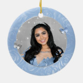 Elegant Photo Silver Light Baby Blue Quinceanera Keramisch Ornament (Achterkant)