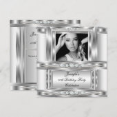 Elegant Photo Silver White Diamond Birthday Party Kaart (Voorkant / Achterkant)