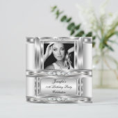 Elegant Photo Silver White Diamond Birthday Party Kaart (Staand voorkant)
