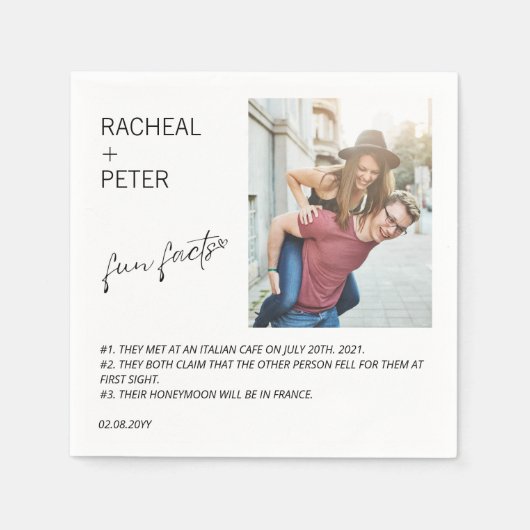 Elegant Photo Simple Script Fun Facts Weddenschap Servet (Voorkant)