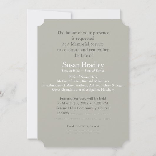 Elegant Photo Template Memorial Funeral Invitation Kaart (Achterkant)