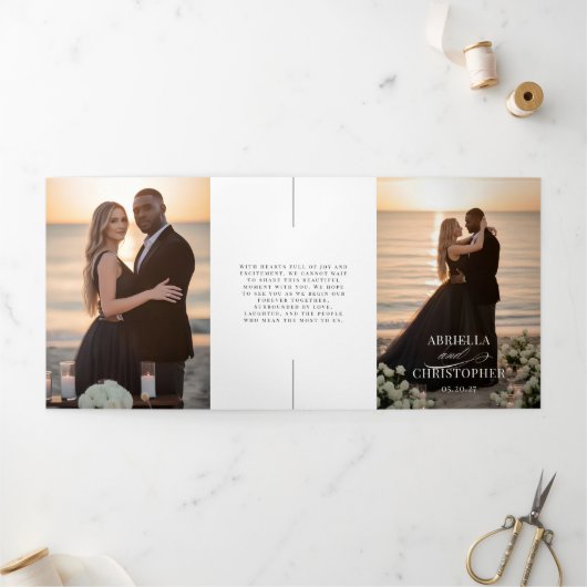 Elegant Photo Tri-Fold Wedding Invitation Drieluik Programma (Buitenkant)