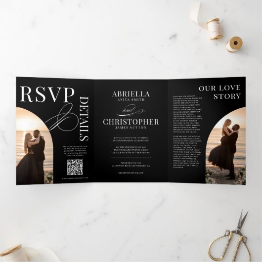 Elegant Photo Tri-Fold Wedding Invitation Drieluik Programma (Binnen)