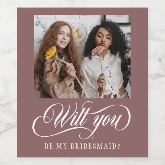 Elegant Photo Typography Bridesmaid Voorstel Wijn Etiket (Enkel label)