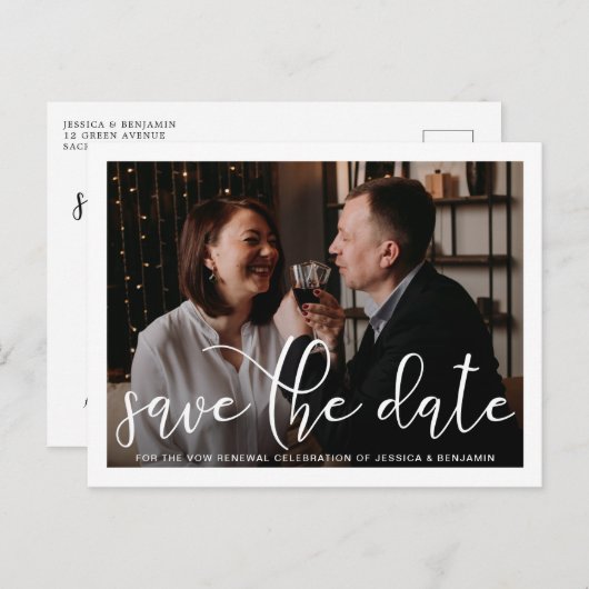 Elegant Photo Vow Renewal Save the Date Aankondigingskaart (Voorkant / Achterkant)