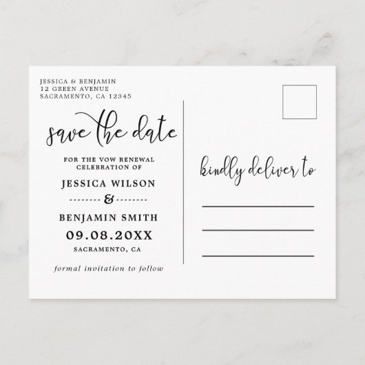 Elegant Photo Vow Renewal Save the Date Aankondigingskaart (Achterkant)