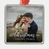 Elegant Photo Weddenschap Ons eerste kerstfeest Metalen Ornament (Voorkant)