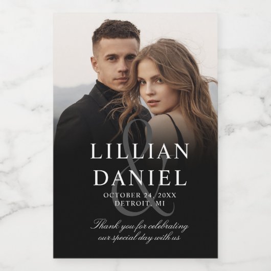 Elegant Photo Wedding Mini Wine Label Wijn Etiket (Enkel label)