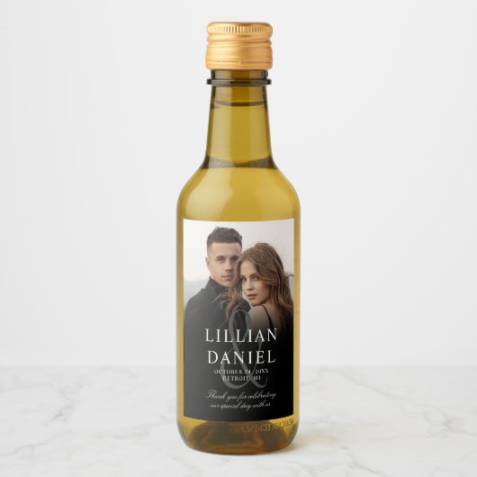 Elegant Photo Wedding Mini Wine Label Wijn Etiket (Voorkant)