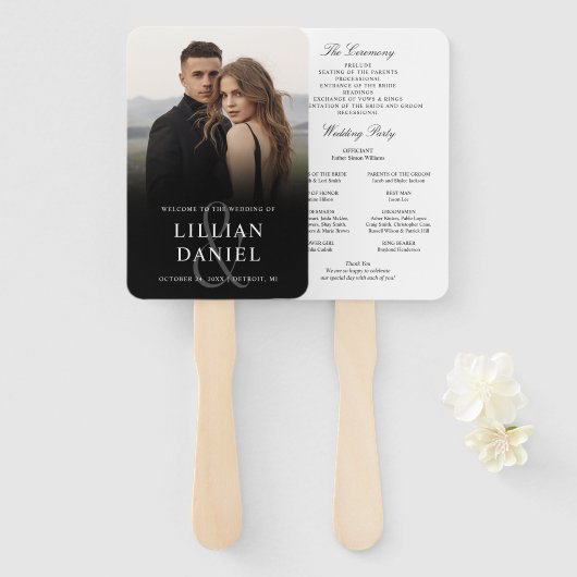 Elegant Photo Wedding Program Hand Fan Handwaaier (Voorkant en achterkant)