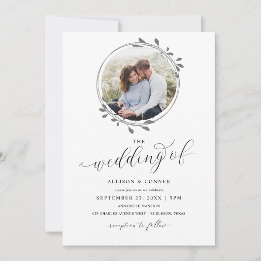 Elegant Photo Wedding Romantic Script Invitation Kaart (Voorkant)