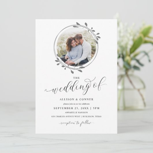 Elegant Photo Wedding Romantic Script Invitation Kaart (Staand voorkant)