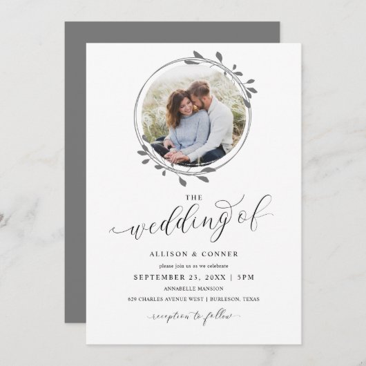 Elegant Photo Wedding Romantic Script Invitation Kaart (Voorkant / Achterkant)