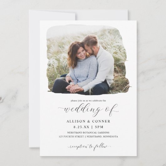Elegant Photo Wedding Romantic Script Invitation Kaart (Voorkant)
