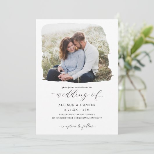 Elegant Photo Wedding Romantic Script Invitation Kaart (Staand voorkant)
