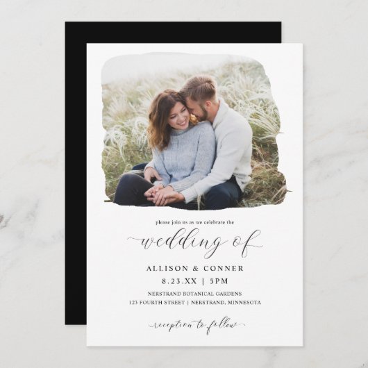 Elegant Photo Wedding Romantic Script Invitation Kaart (Voorkant / Achterkant)
