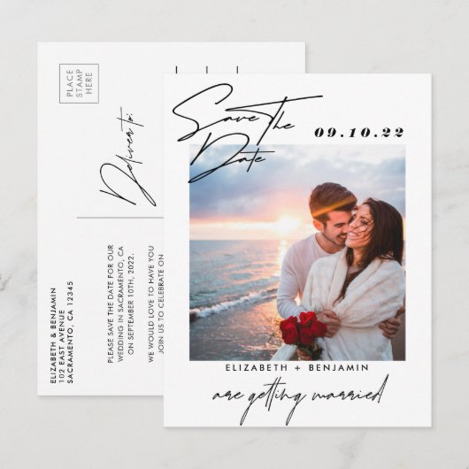 Elegant Photo Wedding Save the Date Aankondigingskaart (Voorkant / Achterkant)