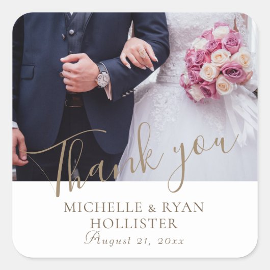 Elegant Photo Wedding Thank you Favor  Vierkante Sticker (Voorkant)