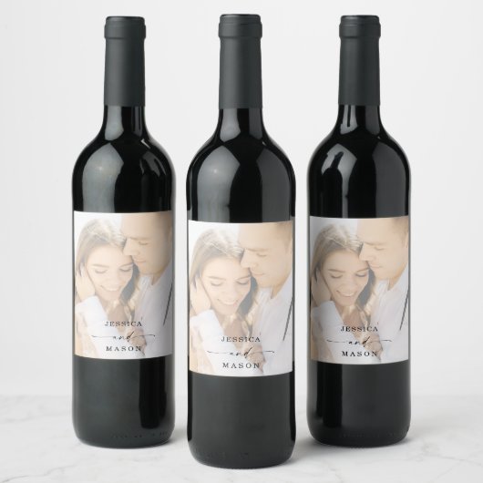 Elegant Photo Wedding Wine Favor Wijn Etiket (Flessen)