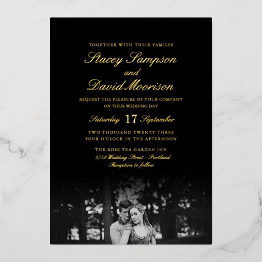 Elegant Photo Wedding with Real Gold Folie Uitnodiging (Voorkant)