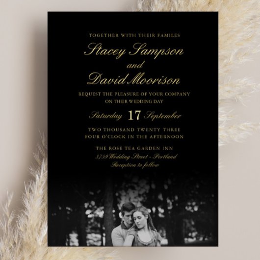 Elegant Photo Wedding with Real Gold Folie Uitnodiging