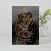 Elegant photogold calligrafie script bruiloft folie uitnodiging (Staand Voorkant)