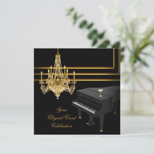 Elegant Piano Chandelier Gold Champagne Kaart (Staand voorkant)