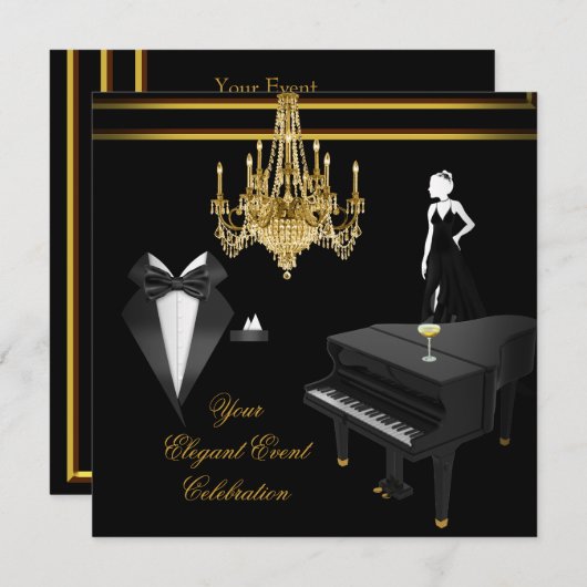 Elegant Piano Chandelier Gold Champagne Kaart (Voorkant / Achterkant)