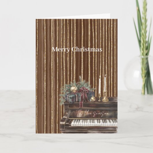 Elegant Piano Gold Brown Stripes Christmas Kaart (Voorkant)