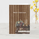 Elegant Piano Gold Brown Stripes Christmas Kaart (Gele Bloem)