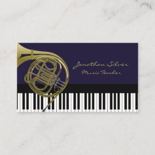 Elegant Piano Keys & French Horn Music Visitekaartje