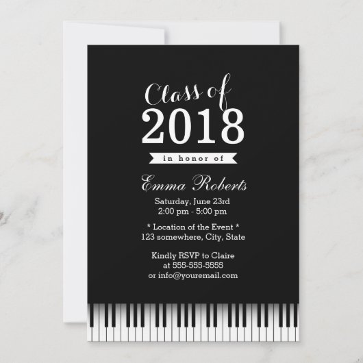 Elegant Piano Keys Music School Graduparty Kaart (Voorkant)