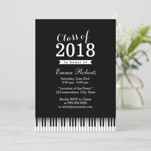Elegant Piano Keys Music School Graduparty Kaart (Staand voorkant)