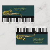 Elegant Piano Keys & Saxophone Music Teacher Visitekaartje (Voorkant / Achterkant)