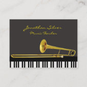 Elegant Piano Keys & Trombone Music Teacher Visitekaartje (Voorkant)